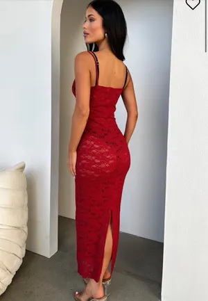ThatsSoFetch Red Lace Maxi Dress thumbnail 2