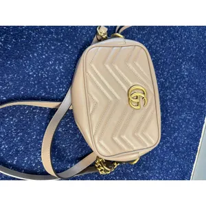 Gucci Crossbody Bag Womens Small Beige Leather GG Marmont Camera Made In Italy thumbnail 8
