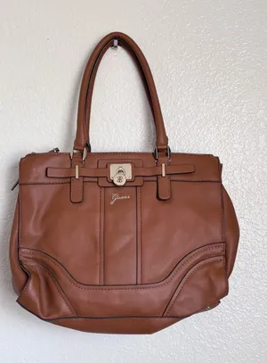 Guess Structured Brown Satchel Bag thumbnail 1