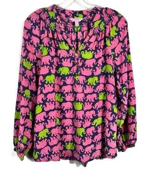 Lilly Pulitzer Pink and Navy Elephant Top thumbnail 1