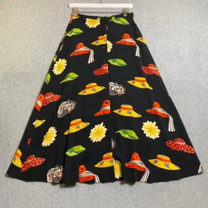 Dana B. and Karen Maxi Skirt‎ Women's Size 6 Black Sun Hat Daisy Print Boho EUC thumbnail 2