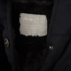 Jeep Navy Blue Quilted Hooded Jacket Fuzzy‎ Soft Lining Size Large Coat Logo VTG thumbnail 10