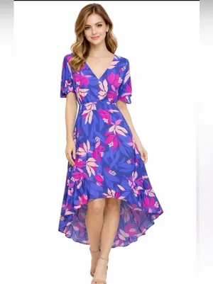 Abel the Label Anthropologie flutter sleeve high low midi dress bold floral XS thumbnail 3