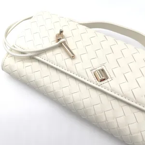Few Moda East West Woven Clutch Bag Crossbody Cream Toggle Minimalist Chic Vegan thumbnail 10