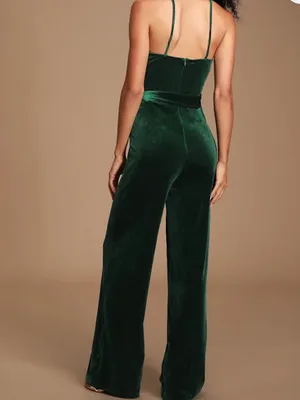 Lulus Kylinna Forest Green Velvet Sleeveless Wide-Leg Jumpsuit thumbnail 9
