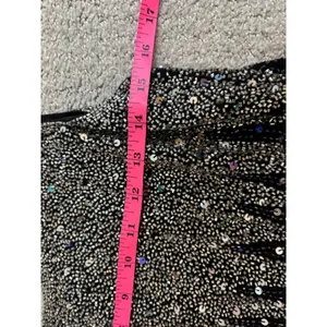 NWT Vintage Stenay Beaded Maxi Dress 14 Black Silver Sequin Silk Evening Gown thumbnail 9