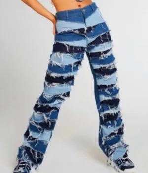 NWT Jaded London two tone layered denim boyfriend fit ripped jeans sz 25 thumbnail 1