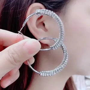 Women's Twisted Rhinestones Silver Hoop Earrings thumbnail 3