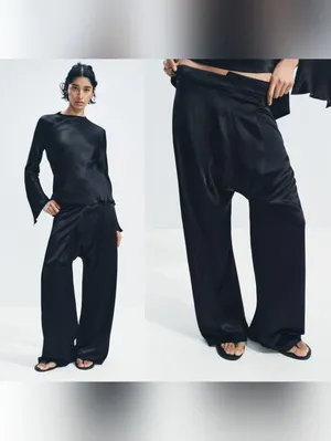 Zara Asymmetric Satin Effect Black Pants thumbnail 2