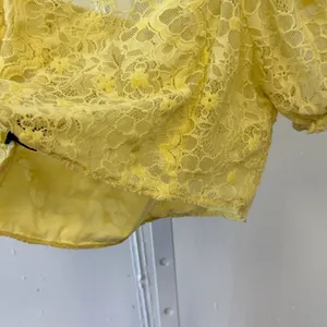 Cider Yellow Floral Lace Puff Sleeve Crop Top Sweetheart Neck Size S Coquette thumbnail 5