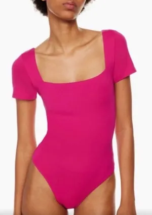 Aritzia contour granita pink square neck short sleeve bodysuit thumbnail 1