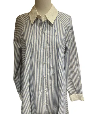 Hope & Harlow Luna Striped Shirt Dress. vertical blue and white pinstriped 12 thumbnail 3