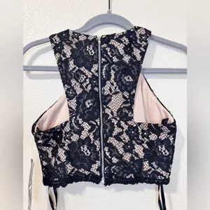 Xscape Black Lace Halter Crop Top – New With Tags thumbnail 2