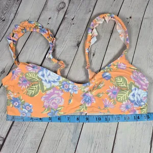 Aerie Scoop Floral Ruffle Bikini Top Swimsuit Orange Blue Purple XL‎ thumbnail 9