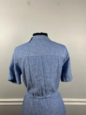Banana Republic Factory Utility Striped Linen Blend Midi Dress Antique Blue S thumbnail 6
