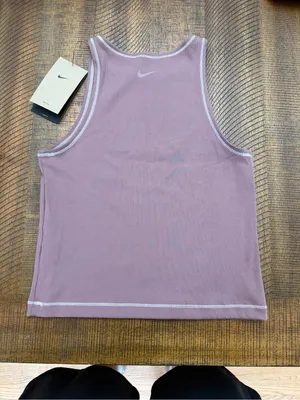 Nike One Dri-FIT Ribbed Tank Top in Mauve with White Trim thumbnail 2