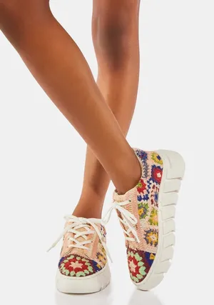 FREE PEOPLE- Catch Me If You Can Crochet Sneakers Multi Color Size 7 thumbnail 1