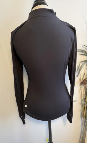 Lululemon Rulu Mock‎ Neck Long Sleeve Black Thumbholes Running Top Size 8 thumbnail 1