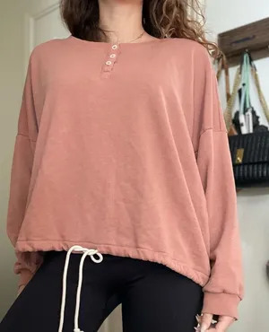 AMERICAN Eagle Oversized Crewneck‎ Henley Sweater Large thumbnail 1