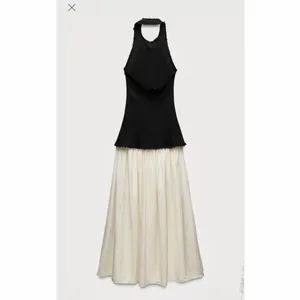 Zara NWT black tweed halter neck midi maxi dress contrast cream skirt drop waist thumbnail 5