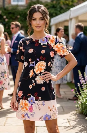 Daniel Rainn Women’s Black Floral Print Accents Short Sleeve Midi Dress Size M thumbnail 1