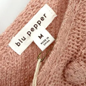 Blu‎ Pepper Cable Knit Pom Pom Tank Womens M Pale Pink Coquette Boho Feminine thumbnail 3