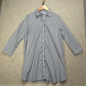 BB Dakota Navy Blue White Striped Cotton Long Sleeve Shirt Dress M‎ Prep Coastal thumbnail 1
