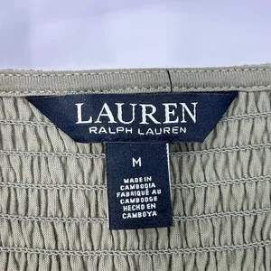 M Olive M Top Green Ralph Lauren Black Label Smocked Jersey Blouson Blouse thumbnail 7