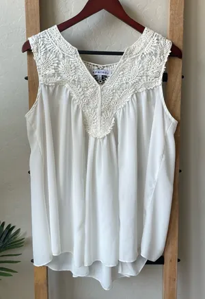 Kontrol White Lace Yoke Sleeveless Tank Top thumbnail 1