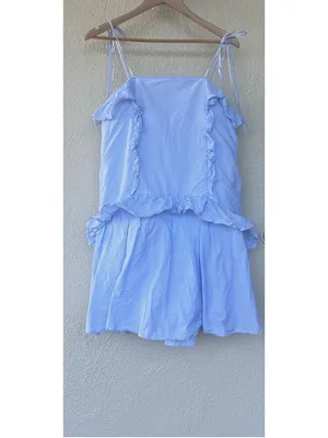 Moon River Blue Stripe Ruffle Tiered Mini Dress Tie Strap Nautical Coastal Prep thumbnail 2