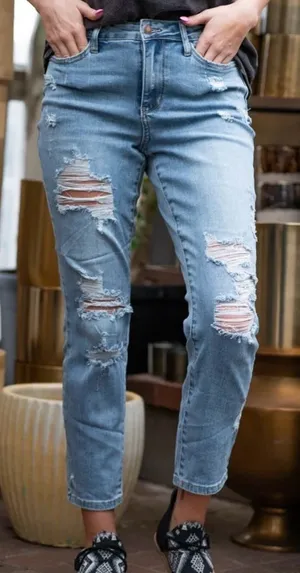 Judy Blue High Waist Destroyed Boyfriend denim jeans size 13/31 thumbnail 1