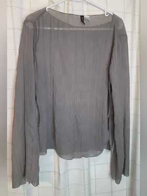 Divided Crinkle Semi Sheer Top thumbnail 1