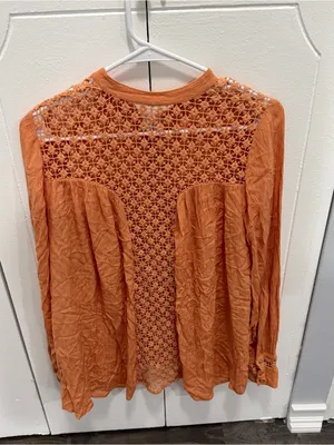 Free People Orange Crochet Lace Button Down Blouse thumbnail 4
