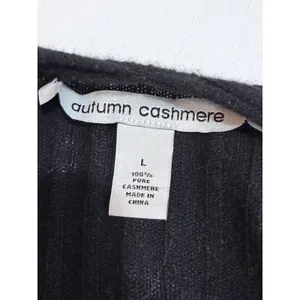 Autumn Cashmere Black 100% Cashmere Ribbed Draped Cardigan Size Large thumbnail 4