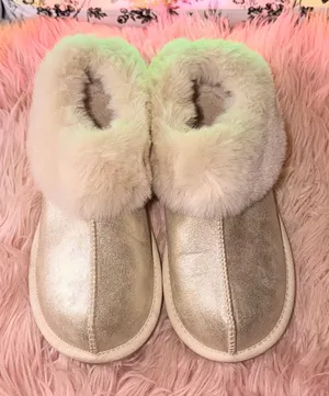 Faux Fur Lined Metallic Slipper Boots - Gold thumbnail 1
