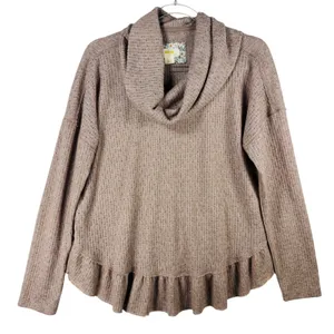Maeve Anthropologie Cowl Neck Ruffle Hem Pullover Sweater Top‎ Small Waffle Knit thumbnail 1
