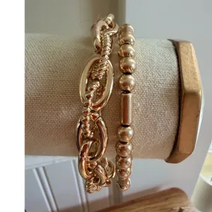 Gold Chunky Link and Beaded Stretch Bracelet Set OS‎ thumbnail 2