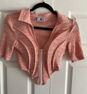 Solely Fit Zip Up Corset Crop Top Womens Size XS Orange Space Dye Knit Y2K Rave thumbnail 1