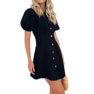 NWOT KDF Puff‎ Sleeve Black Denim Mini Dress - Size Small thumbnail 2