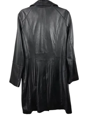 vintage Y2K 90s Anne Klein Midi Leather Trench Coat Matrix classic Mobwife thumbnail 10