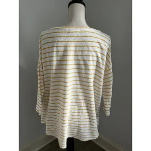 Striped Cotton Slub Knit Top sz Small White Yellow Oversized Coastal Minimalist‎ thumbnail 4