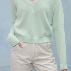 Brandy Melville Leigh Mint Green Ribbed V-Neck Sweater NWT OS thumbnail 4
