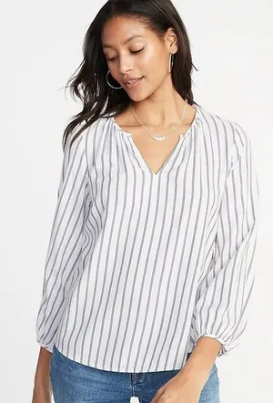 GAP‎ Relaxed Split-Neck Shirred Blouse, Size Large thumbnail 1