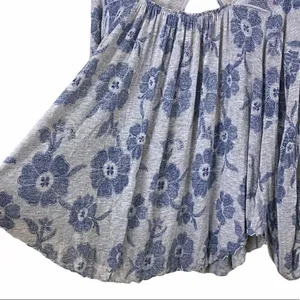 Free People Blue Grey Floral Boho Peasant Top thumbnail 7
