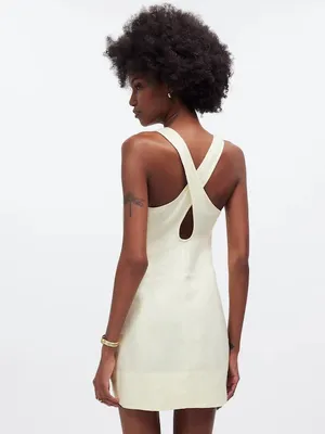 Madewell Cross-Back A-Line Mini Linen Dress in Pale Pineapple Yellow Size 00 thumbnail 3