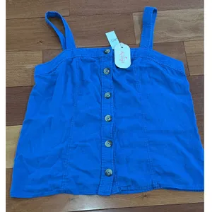 NWT Maeve Anthropologie Tank Top Womens Blue Linen Blend Button Front S thumbnail 1