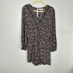 Ann Taylor Loft Ditsy Dark Floral Black Long Balloon Sleeve Romper Size Medium thumbnail 5