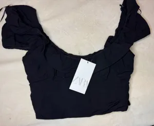 Zara Black Ruffled Sleeveless top , has no stretch thumbnail 1