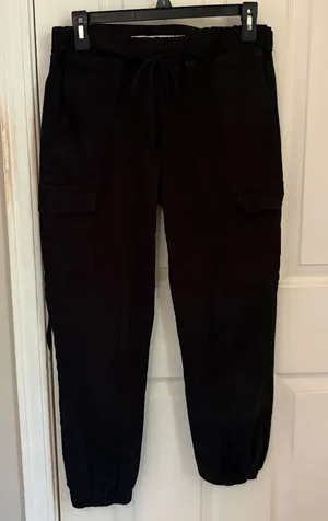 Tinseltown Black Jogger Style Cargo Pants with  Drawstring Waist thumbnail 1