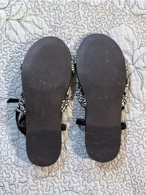 Anthropologie Fringed Rope Tassel Sandals Black White Woven Boho Sandals Sz 8💛 thumbnail 9